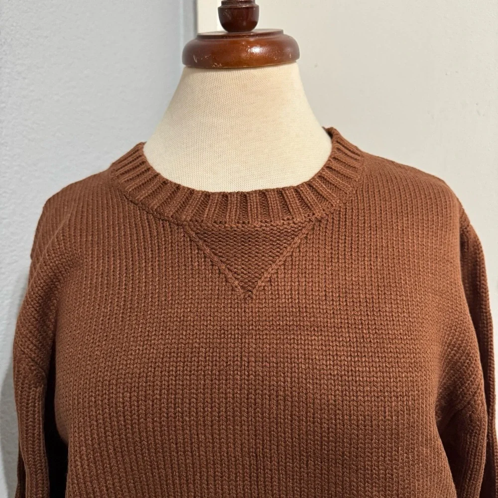 Double Zero Women Brown Long Sleeves Cozy Cropped Relaxed Sweater Size Medium‎